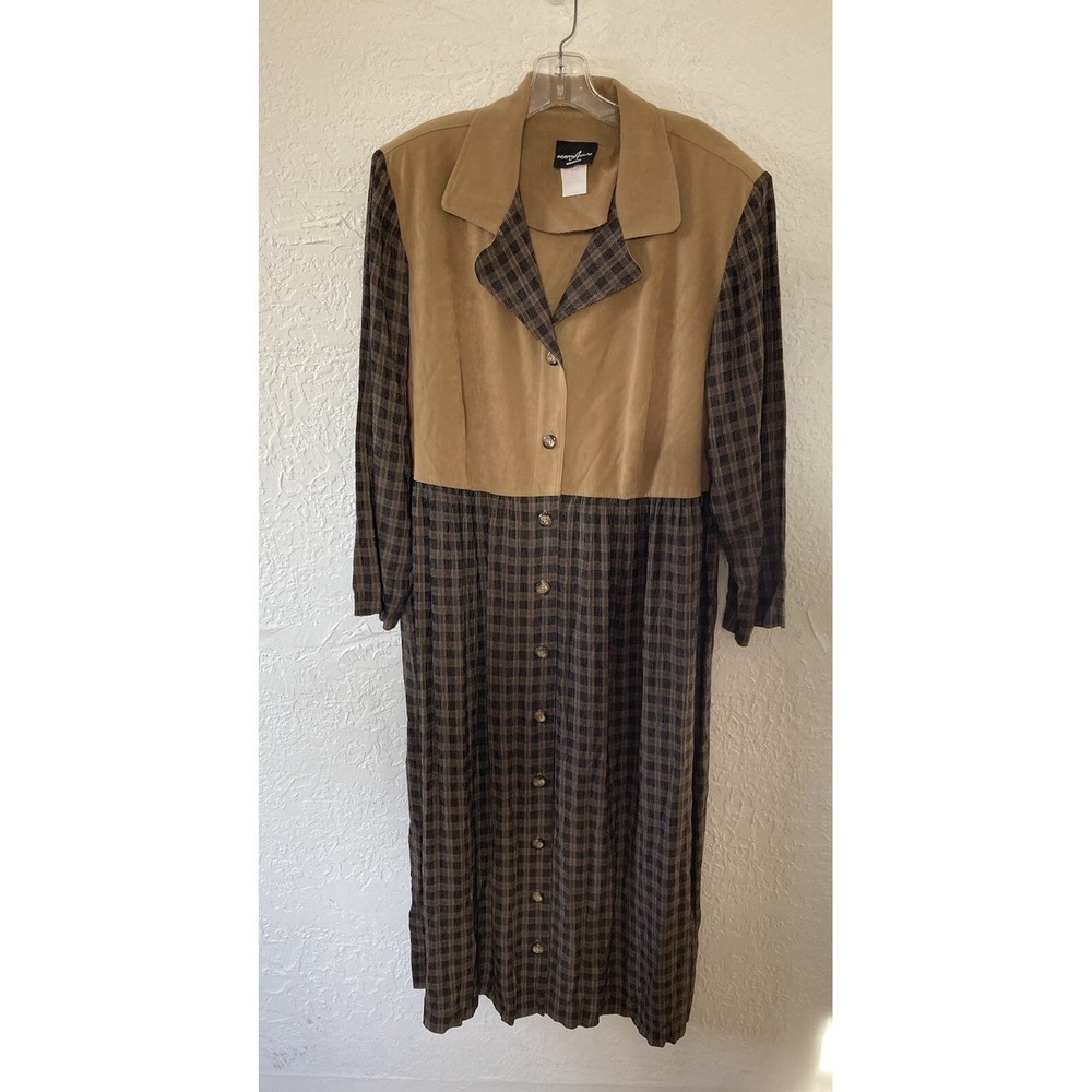 Positive Attitude Western Dress Women's Plus 22 Faux Suede Black Tan Midi - Maxi